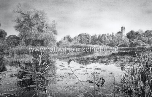 Zeichnung Park Babelsberg, Flatowturm,