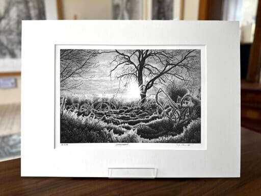 Zeichnung Winter-Landschaft, Sonnenaufgang