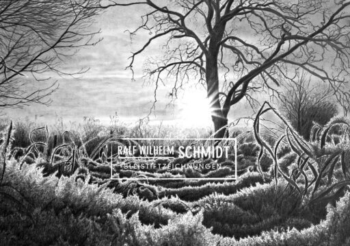 Zeichnung Winter-Landschaft, Sonnenaufgang