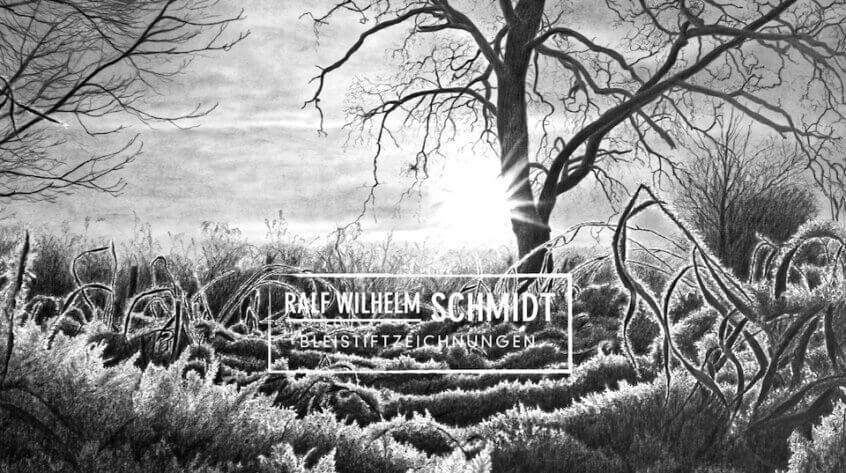 Zeichnung Winter-Landschaft, Sonnenaufgang