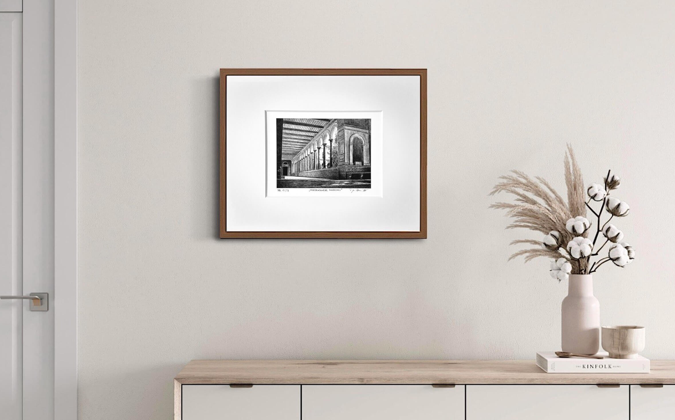 Friedenskirche Sanssouci als detailreiche Bleistiftzeichnung – limitierter Fine Art Print mit Ruhe, Tiefe und architektonischer Klarheit.